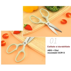 Set foarfeca pentru bucatarie Flippy, curatator legume tip suport, multifunctional, spargator nuci, material ABS si otel inoxidabil, maner ergonomic, 16.8 x 7.8 x 1 cm, verde - Img 6