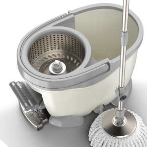 Set Galeata cu Pedala si Mop Rotativ 360°, Flippy, Cu Actiune Centrifuga x4, Pentru Uz Casnic, Maner din Otel Inoxidabil Telescopic, 2 Capte din Bumbac, 46x30x28 cm, Alb Ivoir - Img 9