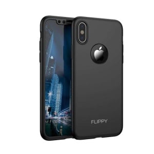 Set Husa si Folie de Protectie, Flippy, Compatibila cu Apple iPhone X, Full Cover 360°, Plastic + Sticla, Negru - Img 10