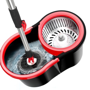 Set mop rotativ cu galeata Flippy, material plastic si microfibra, rezistent, cu dop scurgere, vas detasabil, pentru interior, capacitate 8 l, negru/rosu - Img 6