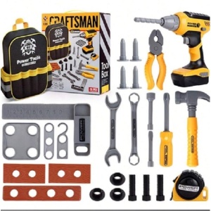 Set Scule de Jucarie pentru Copii, Flippy, Ghiozdan cu Bormasina si Accesorii Incluse, 28 Piese, Material Plastic Durabil, Interactiv, +3 Ani, 30.5x25x11 cm, Negru/Portocaliu - Img 7