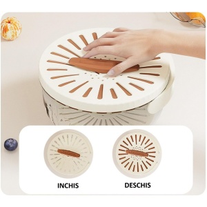 Strecuratoare 2 in 1 pentru Fructe si Legume, Flippy, Cos de Scurgere si Cutie de Depozitare, 15.5 x 8.3 cm, din PP, cu Maner si Capac, Maro - Img 3