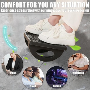 Suport Ergonimic pentru Picioare, Flippy, Plastic, cu Role de Masaj pentru Talpi, pentru Birou, Usor de Transportat, Detasabil, 33.5x24x12 cm, Negru - Img 9