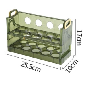 Suport Organizator pentru Oua, Flippy, pentru Frigider, Verde transparent, Capacitate 20 oua, Doua straturi, cu Data de Expirare, 25.5x10x17 cm - Img 8