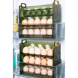 Suport Organizator pentru Oua, Flippy, pentru Frigider, Verde transparent, Capacitate 30 oua, Trei straturi, cu Data de Expirare, 25.5x10x23 cm - Img 11