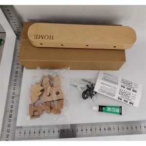 Suport pentru Chei, Flippy, din Lemn, Aplicare fara Perforare, Adeziv Inclus, 5 Carlige Negre, Model Iepure, Greutate Suportata 5 kg, 13.5 x 22 cm, Maro - Img 6