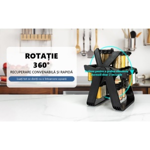 Suport Pentru Condimente Rotativ, Flippy, Multifunctional, Pivotant 360°, Portabil, Usor de Montat, 34x23 cm, ABS/Sticla, Negru - Img 7