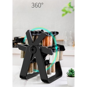 Suport Pentru Condimente Rotativ, Flippy, Multifunctional, Pivotant 360°, Portabil, Usor de Montat, 34x23 cm, ABS/Sticla, Negru - Img 11