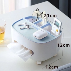 Suport pentru Servetele, Flippy, Cutie Multifunctionala, Design Minimalist, ABS, cu Suport pentru Obiectele Personale, pentru Birou, 21x12x12 cm, Albastru - Img 9