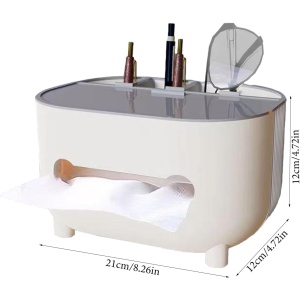 Suport pentru Servetele, Flippy, Cutie Multifunctionala, Design Minimalist, ABS, cu Suport pentru Obiectele Personale, pentru Birou, 21x12x12 cm, Gri - Img 8