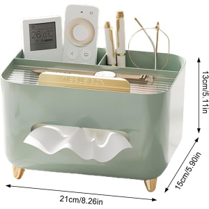 Suport pentru Servetele, Flippy, Cutie Multifunctionala, Design Minimalist, ABS, cu Suport pentru Obiectele Personale, pentru Birou, 21x15x13 cm, Verde - Img 4