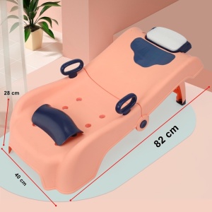 Suport Pliabil pentru Spalat Parul Flippy, Pentru Copii, 0 - 16 ani, cu Picioare Antialunecare, Material Polipropilena, Suport Cap Reglabil, cu Manere, 82 x 40 x 28 cm, Roz pal - Img 4