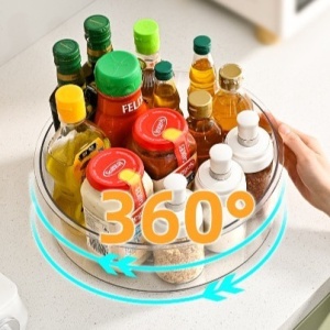 Suport Rotativ pentru Condimente, Flippy, Multifunctional, Rotund, 360 de Grade, pentru Bucatarie, Plastic, 30.5x30.5x10 cm, Transparent - Img 6