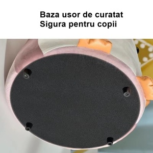 Taburet Pentru Copii, Flippy, Cadru din Lemn Masiv, 25 x 29 x 29 cm, Perna de Burete Elastica si Maner de Transport, in Forma de Pinguin, Roz - Img 4