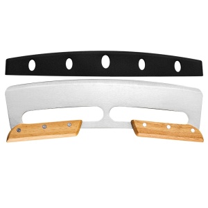 Taietor Feliator de Pizza, Flippy, din Otel Inoxidabil, cu Capac, Maner din Doua Bucatie, din Lemn, Antialunecare, Lama Neteda si Ascutita, 34x10 cm, Maro - Img 1