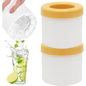 Tava de Gheata din Silicon cu Capac, Flippy, Forma de Gheata pentru Racirea Bauturilor, in Forma de Pahar, Silicon fara BPA, Cuburi de Gheata, 9x8.5x8 cm, Galben - Img 2
