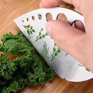 Tocator manual pentru ierburi Flippy, instrument de curatat frunze, margini ascutie, 9 gauri de diferite dimensiuni, multifunctional, material otel inoxidabil, maner ergonomic, rezistent la rugina, 12.3 x 6.9 cm, argintiu - Img 7