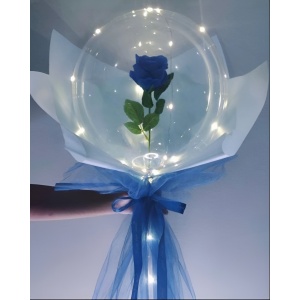 Trandafir in Balon LED cu Lumini, Flippy, Tip Buchet, Diametru 35 cm, Albastru - Img 4
