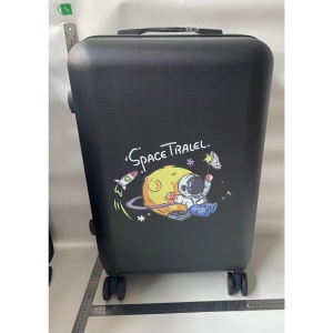 Troler de Calatorie, Flippy, 56 x 35 x 22 cm, 4 Roti, Maner Reglabil, din ABS, cu Fermoar, Blocare cu Cod, Impermeabil, Model Astronaut, Negru - Img 2