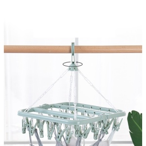 Uscator de rufe Flippy, 32 de cleme, Plastic, Pliabil, rotire 360 grade, 32x32 cm, Verde - Img 4