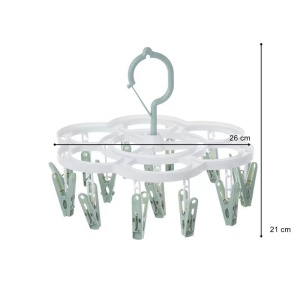 Uscator de Rufe Suspendat Flippy, cu 16 Carlige, Rotire 360 Grade, Mateiral Plastic, Usor de Depozitat, Multifunctional, 26 x 21 cm, Verde - Img 2