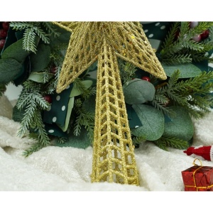 Varf decorativ de brad, Auriu, in forma de Stea, cu model decupat, din Plastic/Metal, 18 cm x 26 cm, Interior/Exterior, Flippy - Img 9