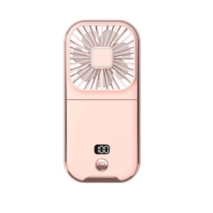 Ventilator Portabil Flippy, 3 in 1, de Mana, de Gat, de Birou, 16.7 x 8 x 1.9 cm, 3 Trepte de Viteza, Incarcare USB, Pliabil, Afisaj Digital, Suport Telefon, Roz - Img 2