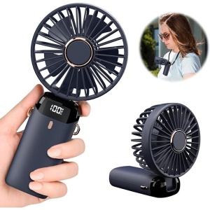 Ventilator Ultra Portabil cu Aromaterapie, Flippy, 3 in 1, de Mana, de Birou, de Gat, 5 Trepte de Viteza, Incarcare USB, Autonomie 12h, Pliabil, cu Ecran LCD, Albastru - Img 3