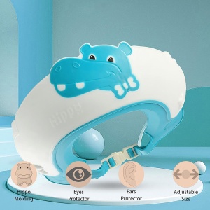 Viziera de Protectie Baie Pentru Copii, Fippy, Model Hipopotam, Dimensiune ajustabila, Durabil, Usor de curatat, Impotriva Samponului, pentru Ochi si Urechi, TPE+PP, 22x21 cm, Albastru - Img 5