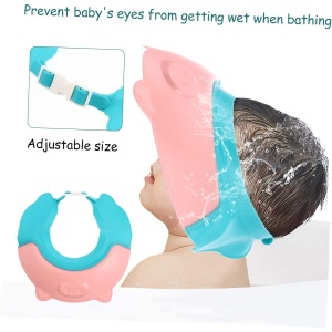 Viziera de Protectie Baie Pentru Copii, Fippy, Model Purcelus, Dimensiune ajustabila, Durabil, Usor de curatat, Impotriva Samponului, pentru Ochi si Urechi, TPE+PP, 23x23 cm, Roz - Img 3