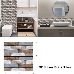 10 x Placi Tapet Autocolant 3D cu Imitatie de Marmura, pentru Perete Bucatarie Sufragerie, Usor de Curatat, Rezistent la Apa, Autoadeziv, 30x30 cm, Gri Maro Bej - Img 2