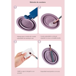Accesoriu din silicon pentru curatarea accesoriilor makeup, pensule, buretei, 14.5 x 11,5 cm, 2 moduri de utilizare, pliabil, mov - Img 5