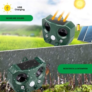 Aparat Solar LED cu Ultrasunete, Flippy, Repelent pentru Animale Mari si Mici, Lumina Rosie si Alba, Anti Rozatoare, Anti Insecte, 15 x 14 x 24 cm, Verde - Img 6
