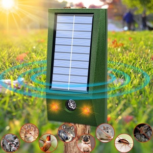 Aparat Solar LED cu Ultrasunete, Flippy, Repelent pentru Animale Mari si Mici, Lumina Rosie si Alba, Anti Rozatoare, Anti Insecte, Frecventa 9-36.5KHZ, 12 X 6.5 cm, Verde - Img 3
