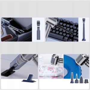 Aspirator Portabil Auto, Flippy, pentru Casa si Masina, 3 Viteze, Incarcator Tip-C cu Incarcare Rapida, Tub Prelungitor, 2000mAh, 7 Capete de Aspirare si Suflare, 21x20x6.5 cm, Negru - Img 7