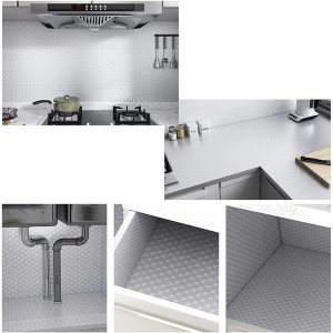 Autocolant de Bucatarie, Flippy, Autoadeziv, Impermeabil, Rezistent la Temperaturi Ridicate, din PVC, 40 x 300 cm, Model Cub 3D, Argintiu - Img 4