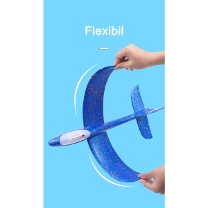 Avion planor din polistiren in punga , lungime 47 cm , cu lumini pe cap, Albastru , Flippy - Img 2