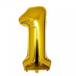 Balon din Folie Flippy, Cifra 1, 81 cm, Pentru Aer sau Heliu, Bulk, Auriu - Img 1