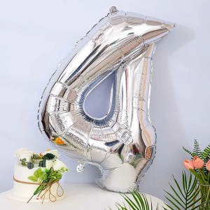 Balon din Folie Flippy, Cifra 4, 81 cm, Pentru Aer sau Heliu, Bulk, Argintiu - Img 2