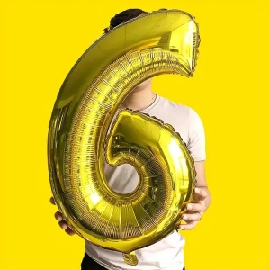 Balon din Folie Flippy, Cifra 6, 81 cm, Pentru Aer sau Heliu, Bulk, Auriu - Img 3