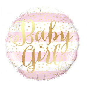 Balon din Folie Metalizata, Flippy, Figurina Cerc, Model Baby Girl, Tematica Gender Reveal, 45 cm, Ambalaj Individual, Pai Inclus, Umflare cu Aer sau Heliu, Roz - Img 1