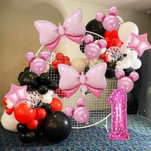 Balon din Folie Metalizata Flippy, Figurina Cifra, Imprimeu Inimi, Tema Aniversare 80 cm, Ambalaj Individual, Pai inclus, Umflare cu Aer sau Heliu, Roz, Cifra 1 - Img 5