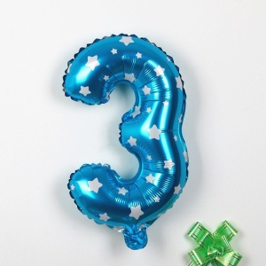 Balon din Folie Metalizata Flippy, Figurina Cifra, Imprimeu Stele, Tema Aniversare 80 cm, Ambalaj Individual, Pai inclus, Umflare cu Aer sau Heliu, Albastru, Cifra 3 - Img 3