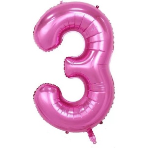 Balon din Folie Metalizata Flippy, Figurina Cifra si Coroana, Tema Aniversare 100 cm, Ambalaj Individual, Pai inclus, Umflare cu Aer sau Heliu, Roz, Cifra 3 - Img 3