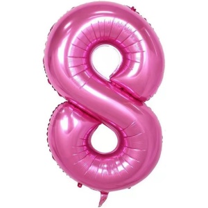 Balon din Folie Metalizata Flippy, Figurina Cifra si Coroana, Tema Aniversare 100 cm, Ambalaj Individual, Pai inclus, Umflare cu Aer sau Heliu, Roz, Cifra 8 - Img 3