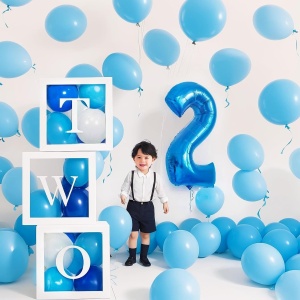 Balon din Folie Metalizata, Flippy, Figurina Cifra, Tema Aniversare 100 cm, Ambalaj Individual, Pai inclus, Umflare cu Aer sau Heliu, Albastru, Cifra 2 - Img 4