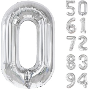 Balon din Folie Metalizata, Flippy, Figurina Cifra, Tema Aniversare 100 cm, Ambalaj Individual, Pai inclus, Umflare cu Aer sau Heliu, Argintiu, Cifra 0 - Img 7