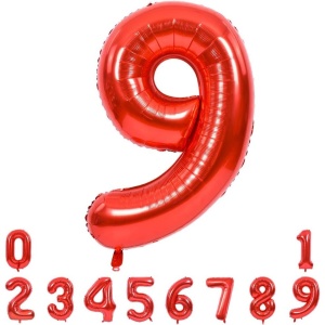Balon din Folie Metalizata Flippy, Figurina Cifra, Tema Aniversare 100 cm, Ambalaj Individual, Pai inclus, Umflare cu Aer sau Heliu, Rosu, Cifra 9 - Img 3