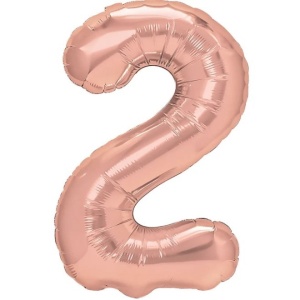 Balon din Folie Metalizata Flippy, Figurina Cifra, Tema Aniversare 100 cm, Ambalaj Individual, Pai inclus, Umflare cu Aer sau Heliu, Coral, Rose, Cifra 2