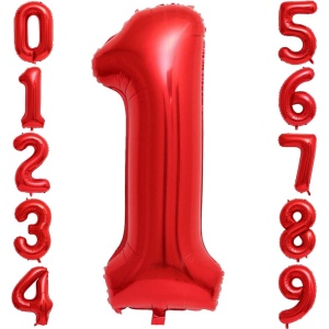 Balon din Folie Metalizata Flippy, Figurina Cifra, Tema Aniversare 40 cm, Ambalaj Individual, Pai inclus, Umflare cu Aer sau Heliu, Rosu, Cifra 1 - Img 4